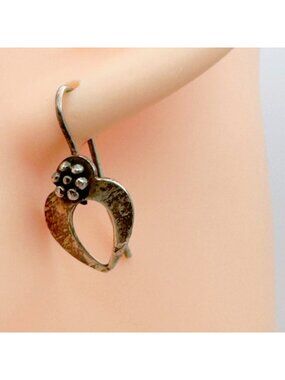 Zad Sterling Silver Heart Drop Earrings Handcrafted In India .75"